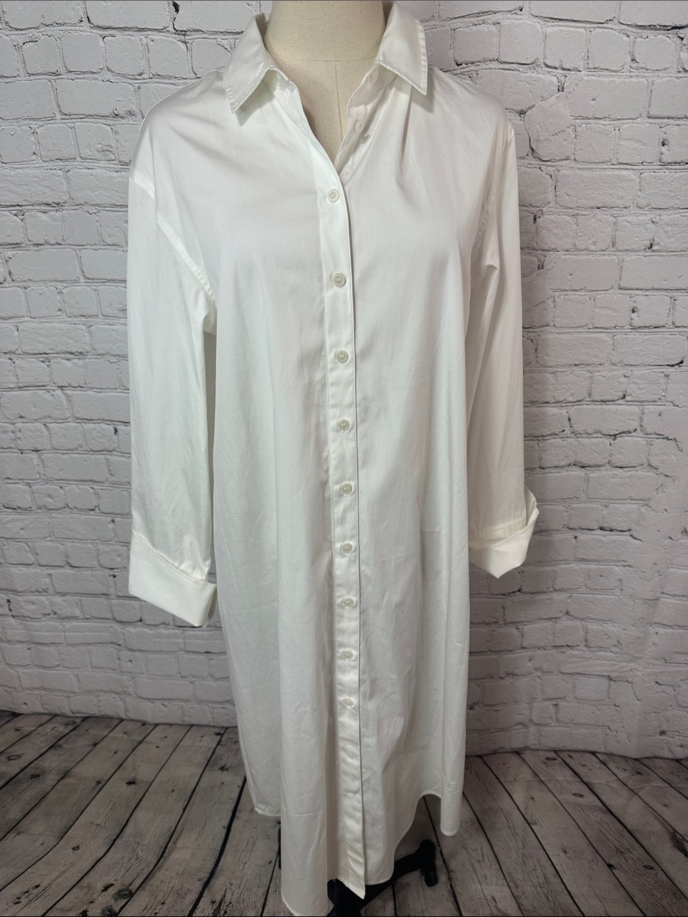Nordstrom Poplin Long Sleeve White Shirtdress 100% cotton Size M Medium